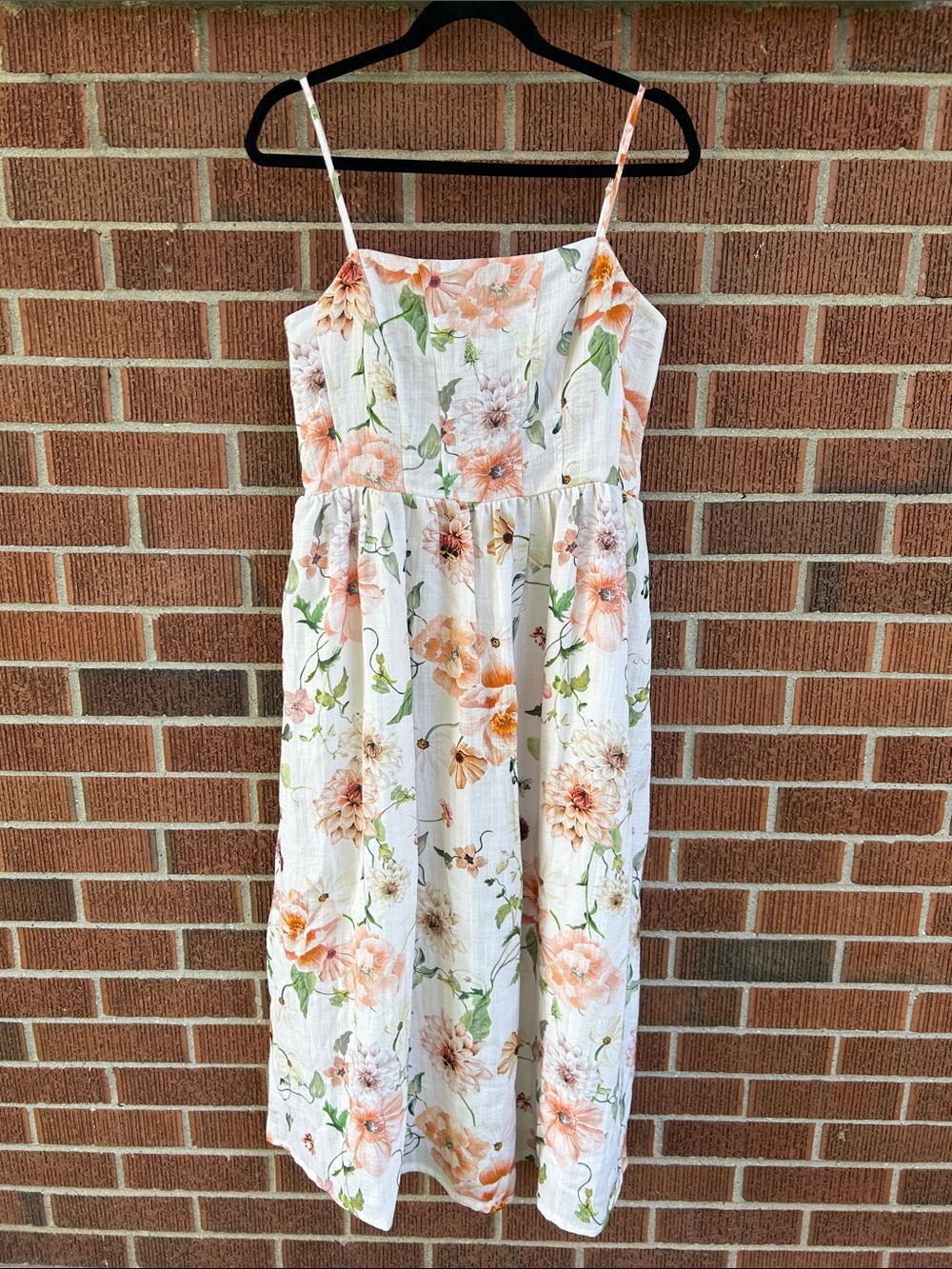 H&M Floral Midi Dress with Peach & Green Print